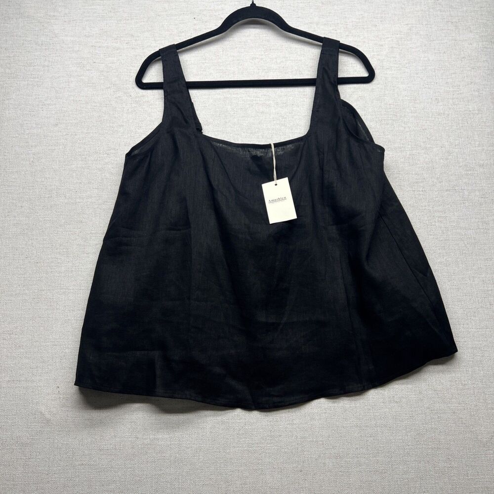 Black Linen Square-Neck Tank Top - Amazhiyu